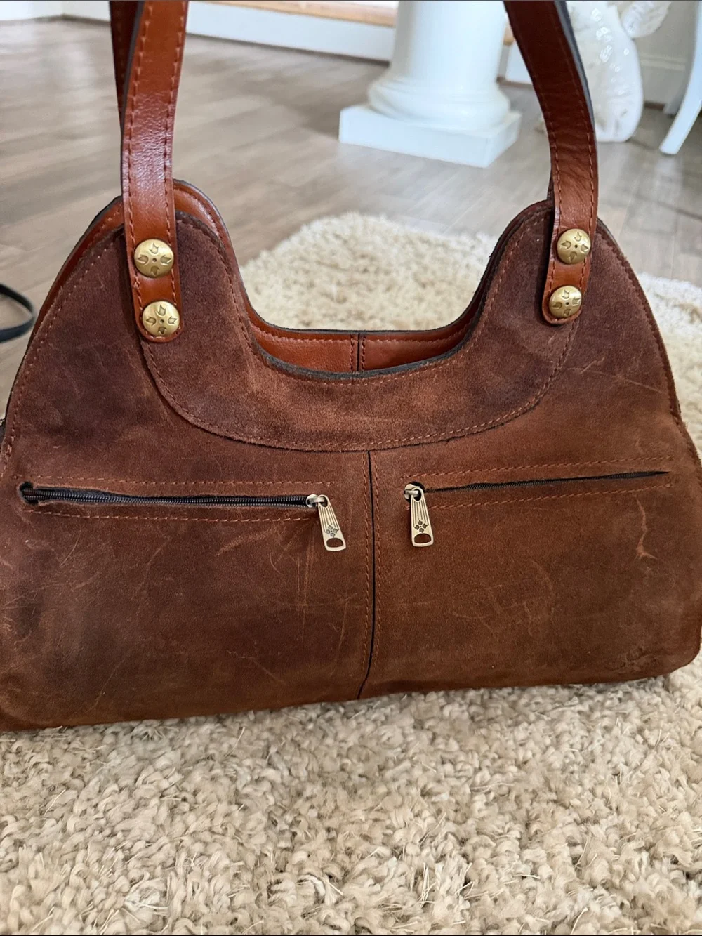 Patricia Nash Brown Suede Studded Shoulder Bag
